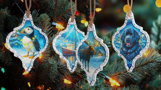 Newfoundland Themed Nighttime Christmas Ornaments